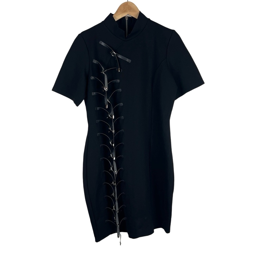 Black Milk Womens Bodycon Dress XL Black Knee Length‎ Buckle Goth Punk